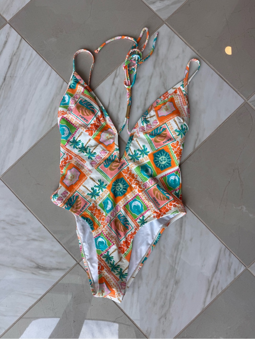 Vaycay print strappy one piece